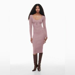 Aritzia Wilfred Mauve Ribbed Sweetheart Neckline Long sleeve Midi Soloist Dress